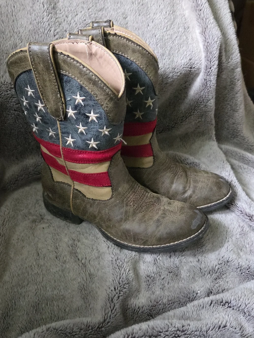 Roper Kids Flag 12c Cowboy Boots - Brown, Blue, Red, White